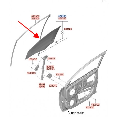 Kính cửa trước trái Hyundai Grand i10 20