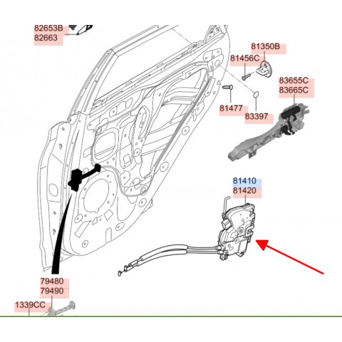 Cơ cấu khóa cửa sau phải Hyundai Kona 18