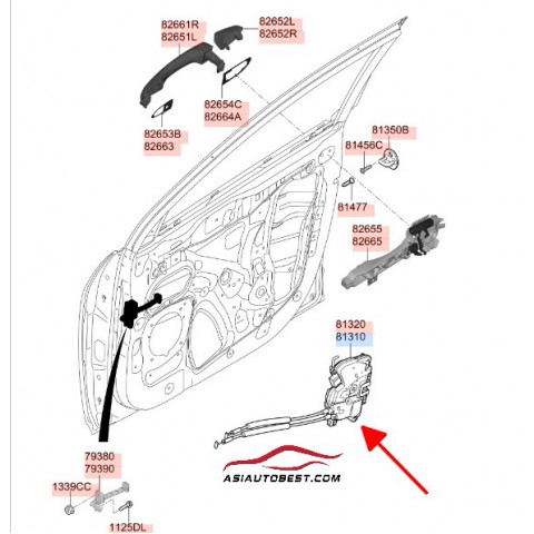 Cơ cấu khoá cửa trước trái Hyundai Kona18